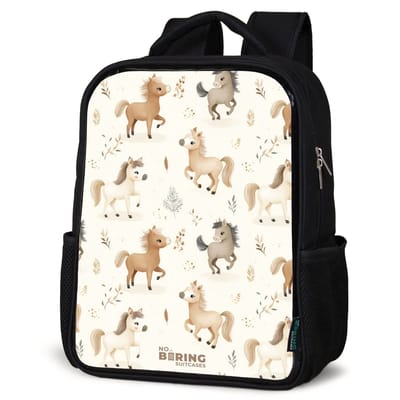 NoBoringSuitcases.com® - Rugzak zwart - Schooltas jongen & meisje - Patroon van veulens in beige en bruin kleuren - Rugtas voor school - Boekentas kind - Schoolrugzak - Kinderrugzak