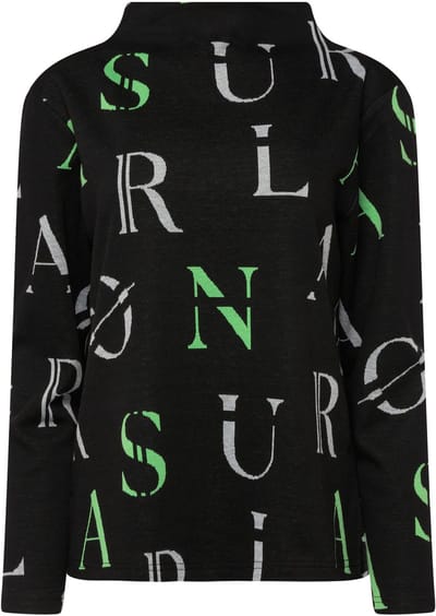 Laurasøn - Dames - Sweatshirt letterprint opstaande kraag lange mouw ECOTEX - Zwart - Maat L