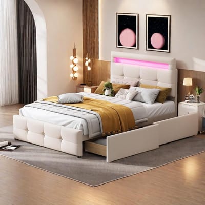 Eenpersoonsbed 90x200 met Opbergruimte, Hoofdeinde en LED Verlichting