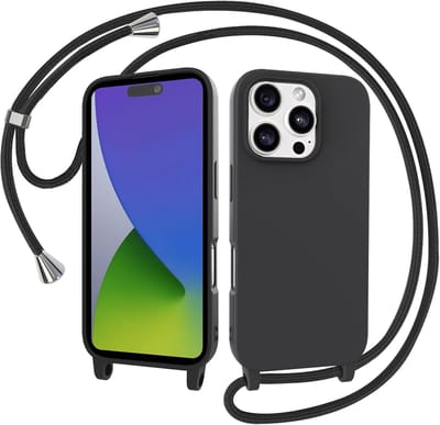 YPCd Crossbody Hoesje Geschikt voor Apple iPhone 16 Pro – TPU & Siliconen Backcover – Verstelbaar Koord – Schokbestendige Bescherming – Zwart