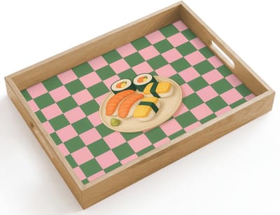 Dienblad hout 40x30 cm - Schootdienblad - Sushi - Bord - Geblokt - Groen - Borrelplank rechthoek - Plateau dienbladen