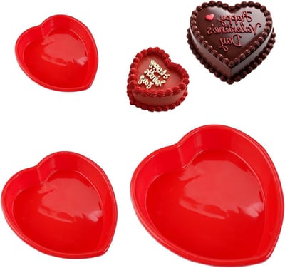 3-delige Siliconen Hart Bakvorm Set, 26 cm & 17 cm - Antiaanbak Bakvorm voor Taart, Pudding en Jelly