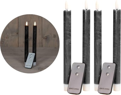 Novaliv LED-kaarsen met timer ZWART 4 stuks Binnen 6 uur - ECHTE WAS 23 cm hoogte voor kaarsen 2,2 cm diameter 2 AAA-batterijen vereist LED-kaarsen flikkerende vlam bewegende vlam licht