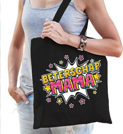 Beterschap mama katoenen cadeau tas zwart voor dames - kado / tasje / shopper