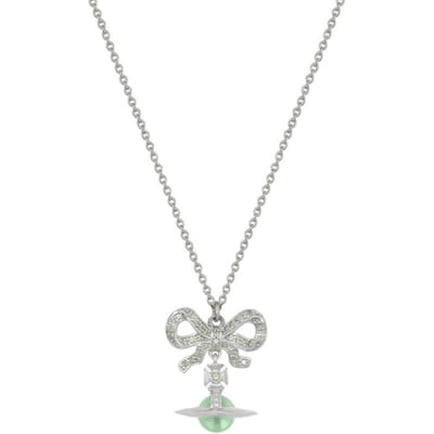 Vivienne Westwood Octavie Strik Licht Grasgroen Bol Saturnus Hanger Ketting Damesketting Zilver Lichtgroen 6302039G-01P726 Box+Shopping Bag white