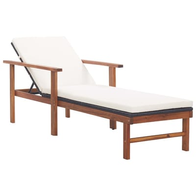 vidaXL - Ligbed - met - kussen - poly - rattan - en - massief - acaciahout - zwart