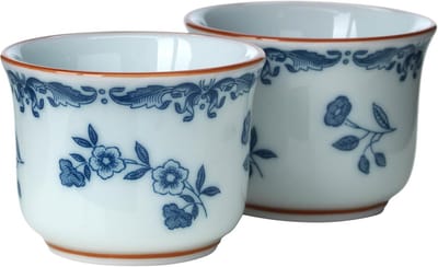 Eierdopjes Set - Ontbijtkommetjes - Gezellig Ontbijten - Fijn Porselein - 4 cl - Wit Blauw