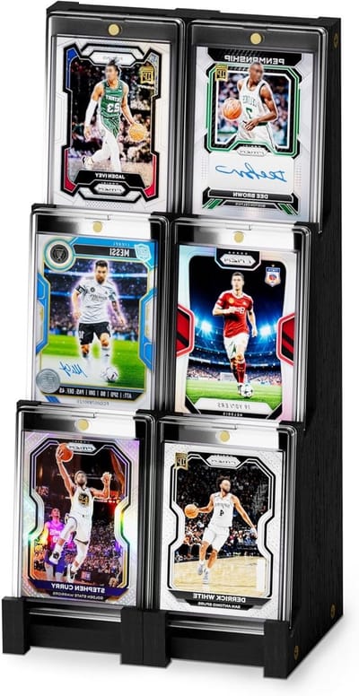 3-niveaus Kaartenhouder voor 6 Sportkaarten, Houten Display voor Verzamelingen en Tentoonstellingen, Ideaal voor Baseball en Trading Cards