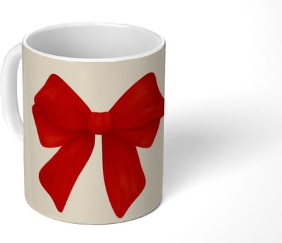 Mok - Koffiemok - Strik - Symmetrisch - Rood - Lint - Mokken - 350 ML - Beker - Koffiemokken - Theemok