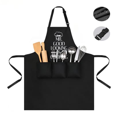 BBQ-schort voor heren - Kookschort met 3 zakken - Verstelbare kookschort - Waterdichte zwarte beschermhoes - Geweldig cadeau voor papa en opa - Verjaardagscadeau - Vaderdagcadeau - Zwart - P