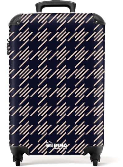 NoBoringSuitcases.com - Koffer dames - Donker pied-de-poule patroon met diagonale streepvulling - Past binnen 55x40x20 cm en 55x35x25 cm - Trolley handbagage vrouwen - Valiezen met wieltjes volwassenen - Reiskoffer op wielen - Rolkoffer lichtgewicht