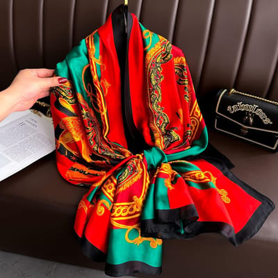 Dames 180*90Cm Chinese Stijl Zachte Zijden Sjaals Vrouwelijke Dame Sjaal Hijab Wikkel Foulard Bandanna Sjaal Strand Pareo red