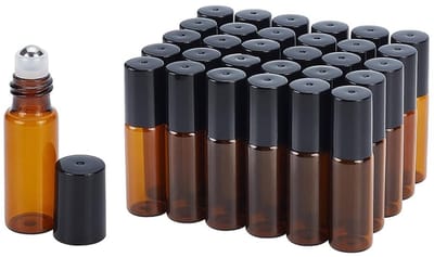 Dailygoods- Flessen 30 stuks - Amberkleurige Glazen - Voor Essentiële Oliën - Roestvrij Stalen Rolballen - Lichtgewicht - Perfect voor Onderweg - Olieflessen