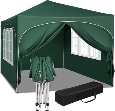 Vouwpaviljoen 3 x 3 m met 4 zijwanden - Waterafstotend en UV-bescherming 50+ - Verstelbaar Tuinpaviljoen voor Buiten - Draagtas Inclusief