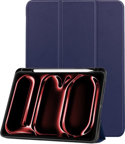 Hoes - Geschikt voor Apple iPad Pro (2024/2025) - 11 inch - Dun & Stevig - Trifold Bookcase - Hard Cover Case - Met Uitsparing Geschikt voor Apple Pencil - Hardcover Book - Tablet Hoesje - Donkerblauw