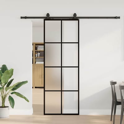 vidaXL - Schuifdeur - met - beslagset - 76x205 - cm - ESG - glas - zwart