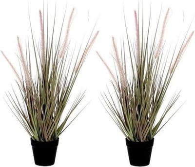 Groene Dogtail/siergras kunstplant 53 cm in zwarte pot - 2x - Kunstplanten/nepplanten