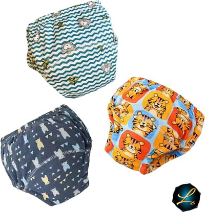 3-delige Set Stoer Zachte Katoenen Trainingsluiers / Oefenbroekjes / Zindelijkheidsbroekjes voor Baby’s en jonge kinderen - Duurzaam, Ademend Wasbaar - Diverse Patronen - Maat 110