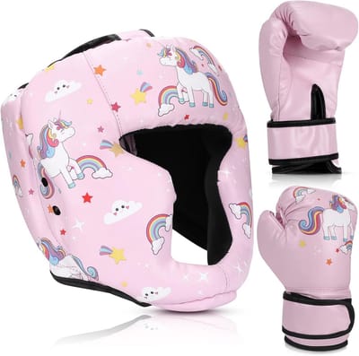 Boksen Hoofddeksels en Handschoenen Set voor Kinderen 6oz Bokshandschoenen en Worstelen Hoofddeksels Sparring Apparatuur voor Boksen Kickboksen Muay Thai BJJ Karate Training