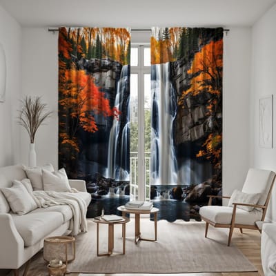 2 stuks HD decoratief gordijn Boslandschap waterval beek stroom wit digitaal bedrukt gordijn huisdecoratie stijl d W52H63inchW132H160cm black