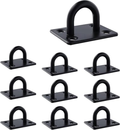 Set van 10 M6 Zwarte Pad Ooghaak Platen - Vierkante Bevestigingshaken voor Muur en Dekvloer