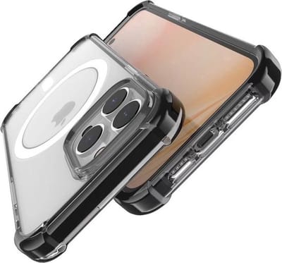 Premium Magnetische Siliconen Back Cover met Schokbescherming – Geschikt voor iPhone 15 – Transparant met Gekleurde Randen – Met Verhoogde Camerarand & MagSafe Ondersteuning – Anti-Yellow Hoesje - Transparant/Zwart