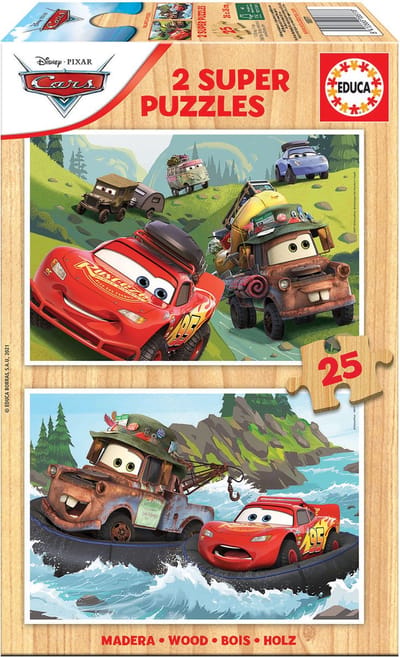 Educa - Puzzel CARS - Houten puzzel - 2 x 25 stukjes - legpuzzel voor kinderen