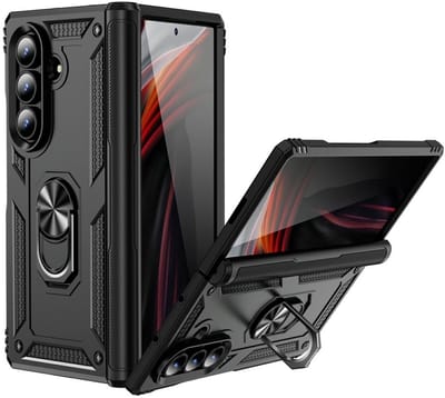 Lunso Geschikt voor Samsung Galaxy Z Fold 7 - Armor backcover hoes met ringhouder - Zwart