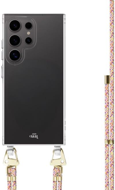 xoxo Wildhearts siliconen hoesje - Geschikt voor Samsung Galaxy S26 Ultra - Rainbow Vibes - Telefoonhoesje - Hoesje met koord - telefoonkoord - Transparant hoesje - In lengte verstelbaar - Meerkleurig regenboog koord