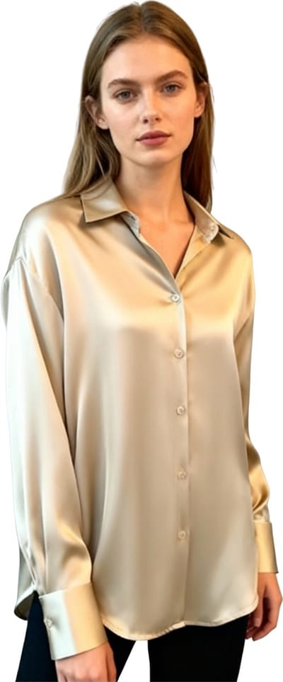 Zijde look Dames Blouse - Champagne - Overhemd - Chique - Glimmend - Zilver