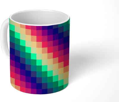 Mok - Koffiemok - Regenboog - Patronen - Pixel - Mokken - 350 ML - Beker - Koffiemokken - Theemok