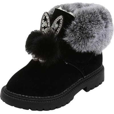 Winter kinder sneeuwlaarzen platte zool prinses katoenen schoenen mode verdikte gevoerde korte buis babylaarzen 21 zwart