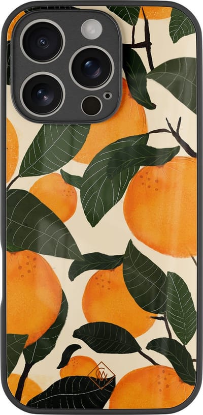 Casimoda® hoesje - Geschikt voor iPhone 16 Pro - Orange Garden - Luxe Hard Case Zwart - Backcover telefoonhoesje - Multi