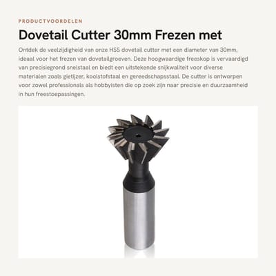 Dailygoods- Dovetail Cutter HSS - 30mm Snijdiameter - 60° Freeshoek - Dubbelzijdige Snijkant - Geschikt voor Gietijzer/Carbonstaal - Precisie Gereedschap - Freesnijder