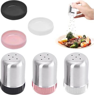 3 mini-zoutvaatjes, zoutvaatje, mini-kruidenvaatje, peper- en zoutvaatje met deksel, klein zoutvaatje voor pepermolen, zoutmolen, pepervaatje, roestvrijstalen kruidenmolen