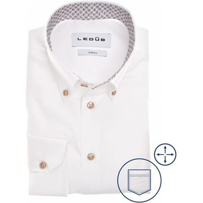 Ledûb Overhemd Uni Color Cotton Stretch Wit-Zand / male