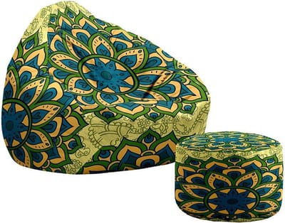 Zitzak met voetenbank - Opbergzak luie stoel - Opbergen en ontspannen - Wasbaar en draagbaar - 90x100+20x30cm - Groen