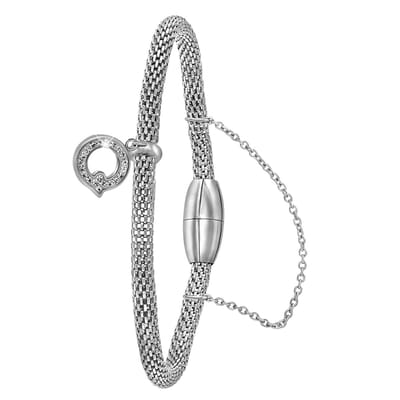 Lucardi Dames Armband mesh letter Q met kristal - Staal - Armband - Cadeau - 19 cm - Zilverkleurig