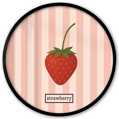 Poster in lijst Rond - Fotolijst 40x40 cm - Posters - Aardbei - Strepen - Minimalistisch - Rood - Ronde posterlijst zwart - Decoratie - Wanddecoratie woonkamer - Muurdecoratie slaapkamer