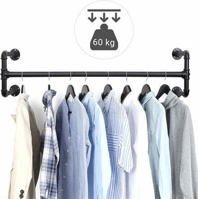 Industriële Kapstok met 2 Kledingstangen, Set van 2 Ophangrails, voor Wand of Muur 110cm Lang, Zwart