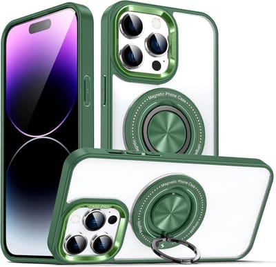 Magsafe Hoesje Geschikt voor iPhone 14 Pro hoesje Transparant Groen - Met Ring houder iPhone 14 Pro Telefoonstandaard