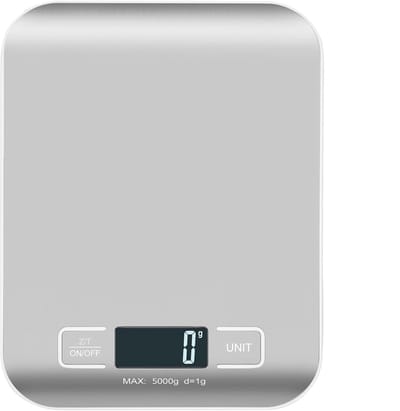 Keukenweegschaal - Elektronische weegschaal - Nauwkeurig en draagbaar - Roestvrijstalen paneel, nauwkeurige 5 kg/1 g draagbare postweegschaal voor keuken, voedsel, handgemaakt, vloeistoffen en boetiek (zilver)