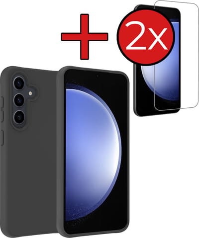 Hoesje - Met 2x Screenprotector - Geschikt voor Samsung Galaxy S23 FE - Sterk & Shockproof - Telefoon Hoes - Back Cover - Siliconen Case - Telefoonhoes - Zwart