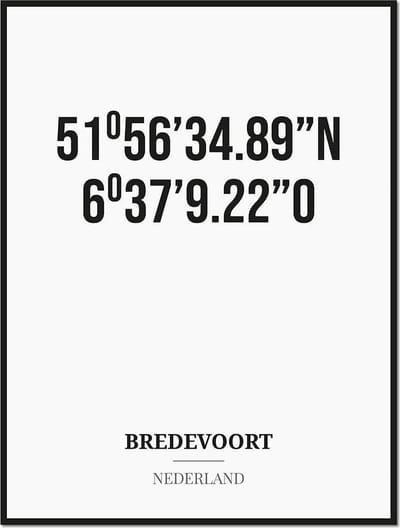 Poster/kaart BREDEVOORT met coördinaten