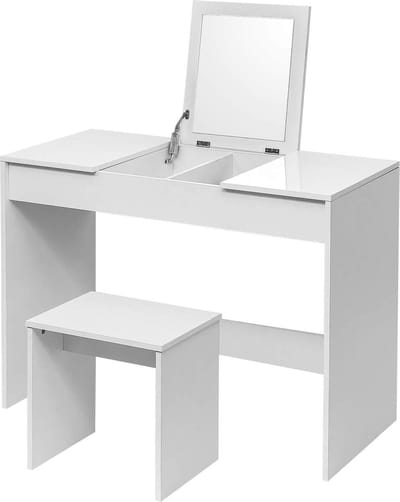 Monkey's Witte Kaptafel - Spiegel Met Opbergruimte - Met Bankje - Kaptafel Voor Vrouwen - 100 x 48 x 72 cm
