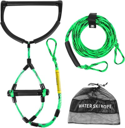 Watersport Touw - Wakeboard Ski Lijn - Motorboot Varen - EVA Handvat Grip - 23 Meter Lengte - Groen Twee Delig