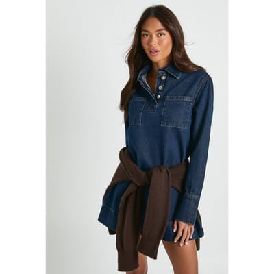 boohoo Dames Denimjurk met lange mouwen | Indigo | Maat: 6