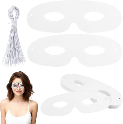 40 Sets DIY Raw Masks voor Volwassenen en Kinderen, Witte Papieren Maskers met Elastische Band voor Halloween, Feest, Cosplay en Creatieve Decoraties