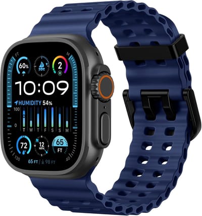 Stravo Ocean Sport bandje - Geschikt voor Apple Watch 46mm (Series 10/11), 45mm (Series 7/8/9), 44mm (Series 4/5/6, SE 1/2/3), 49mm (Ultra 1/2/3) - Donkerblauw - Ademende Zachte Silicone Waterdichte Marine Horlogebandje