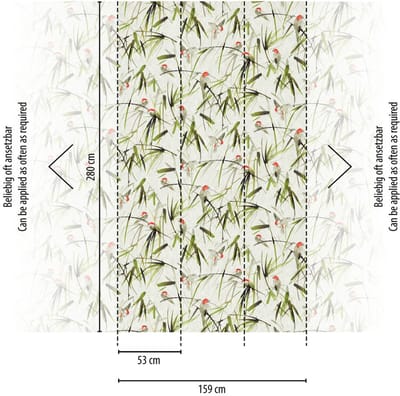 VOGELS TUSSEN DE BAMBOE FOTOBEHANG | Natuurlijk - Beige Groen Zwart Rood - Livingwalls The Wall II